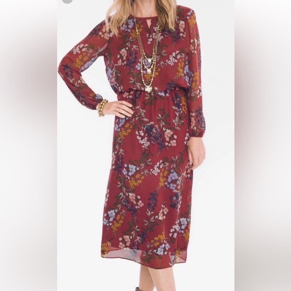 NWOT Chico’s Floral Chiffon Keyhole Blouson Dress Multicolor